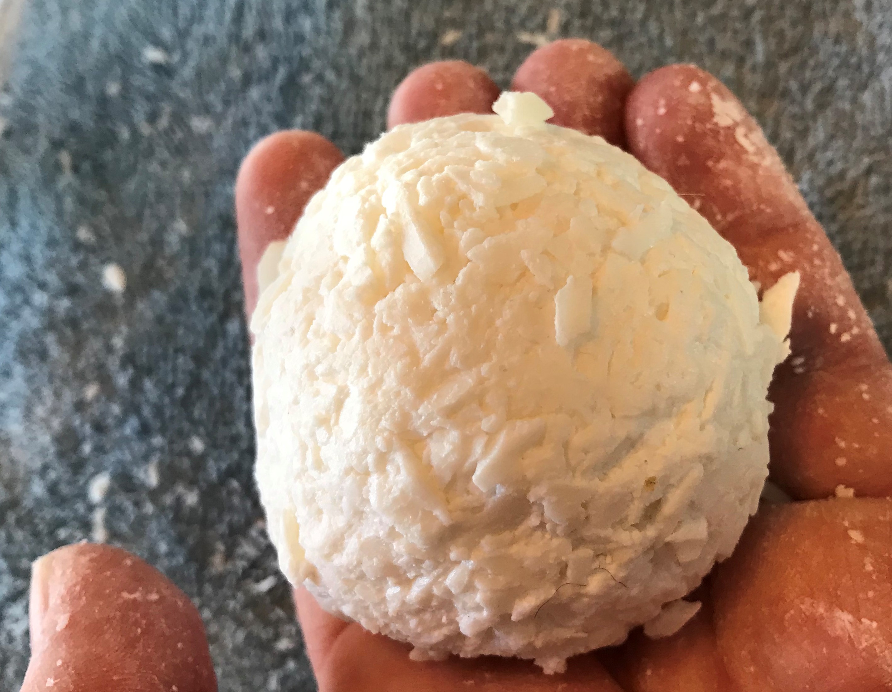 Ball of packed soap flakes